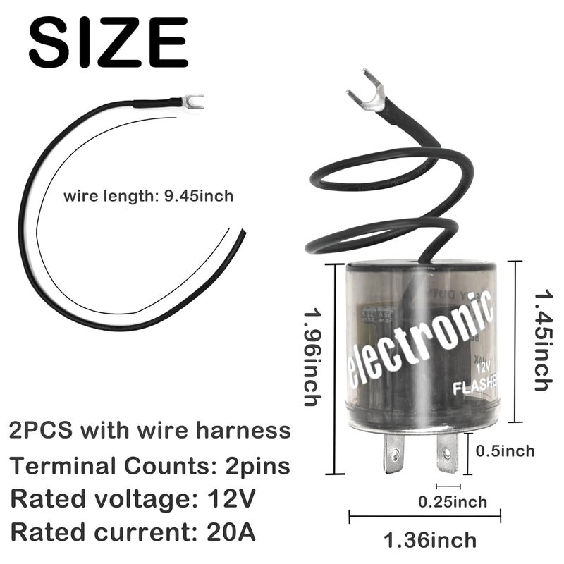 Formiden 2-Pack 2-Pin LED Flasher Relay with Ground Wire & Connector Pigtail Harness - 12V Universal Car Flasher Relay for Fixing LED Turn Signal Flickering - Compatible with Car, Truck, SUV - Image 2